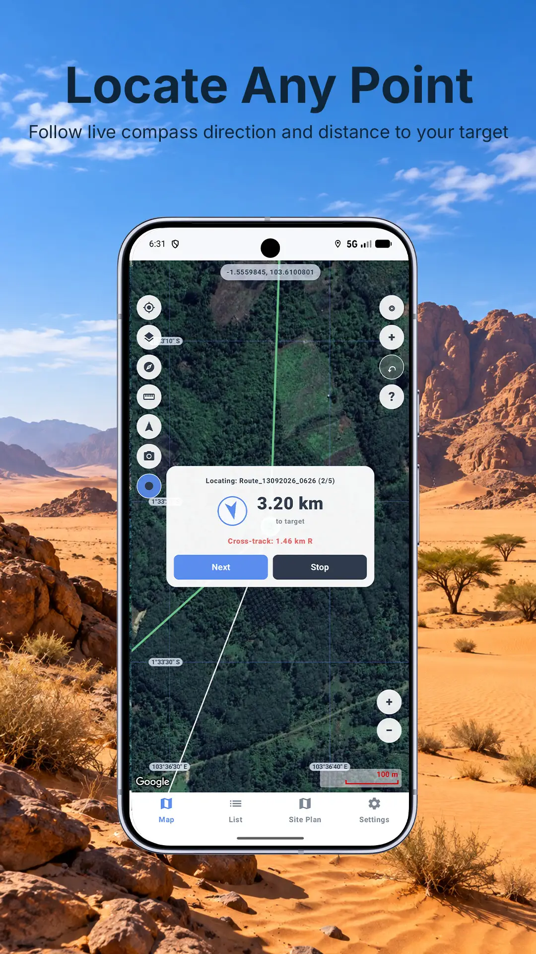 LandMate GPS navigation tracking and compass direction layout.